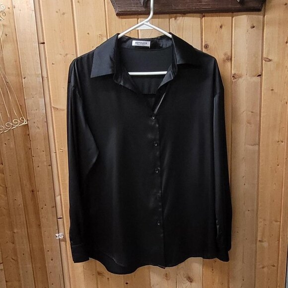 Other Tops - Black Hotouch Satin Button-Up Shirt - Size S
